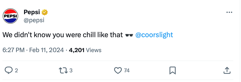 Pepsi comments on the Coors Light Chill Train. 