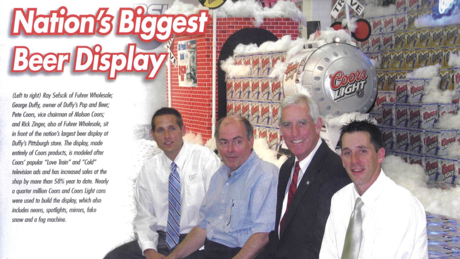 Pete Coors in front of the enormous train-themed display in Pittsburgh.